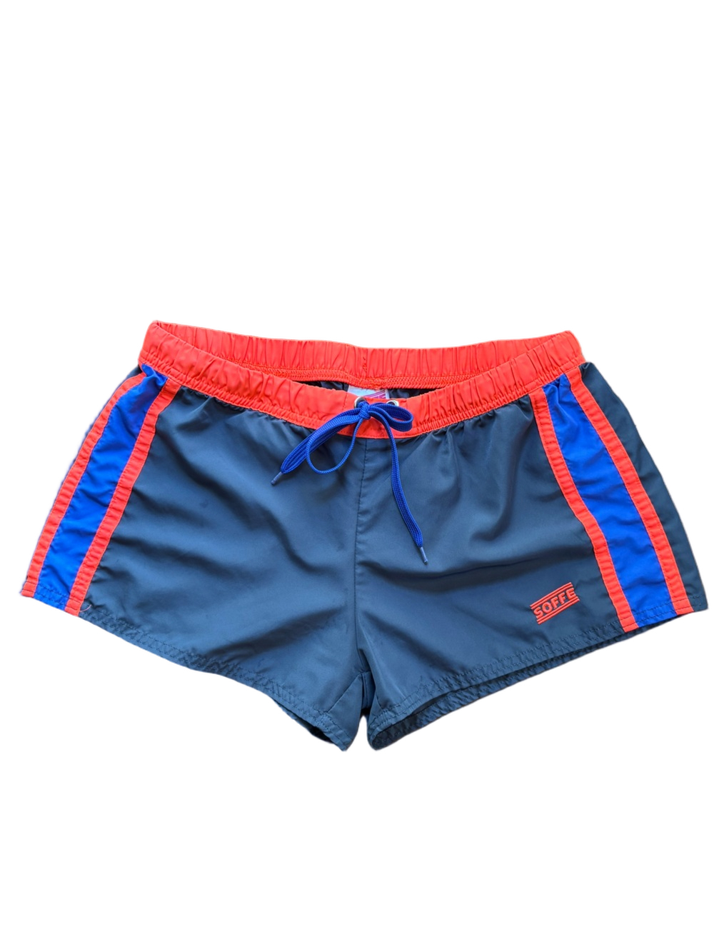 Soffe Women’s Small Running Shorts Gray Blue Red Colorblock Track Athletic